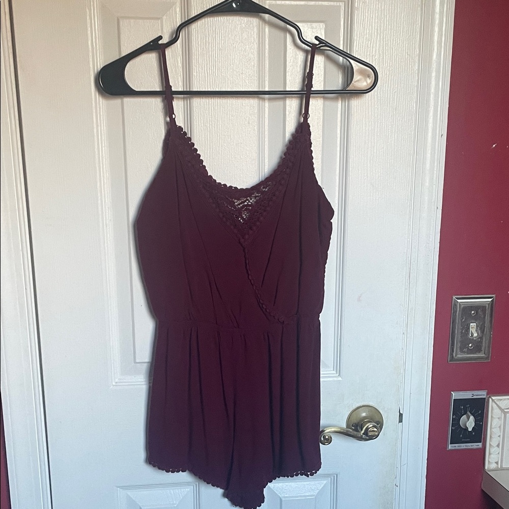 Ambiance Deep Burgundy Lace Romper